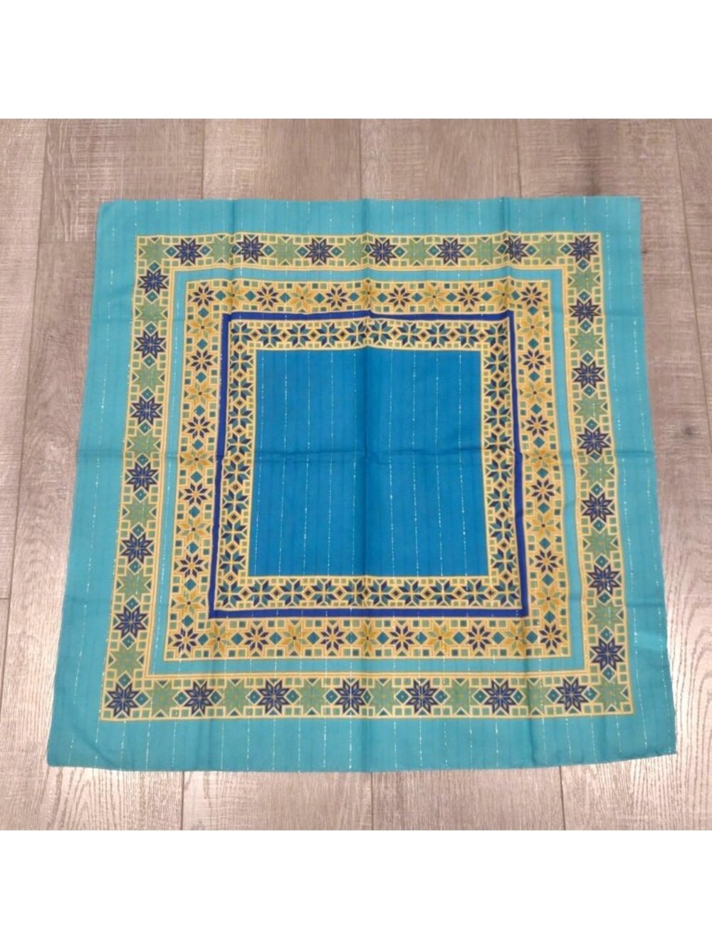 Vtg Berkshire Scarf Made in Italy Bright Blue Mosaic Geometric Square Polyester